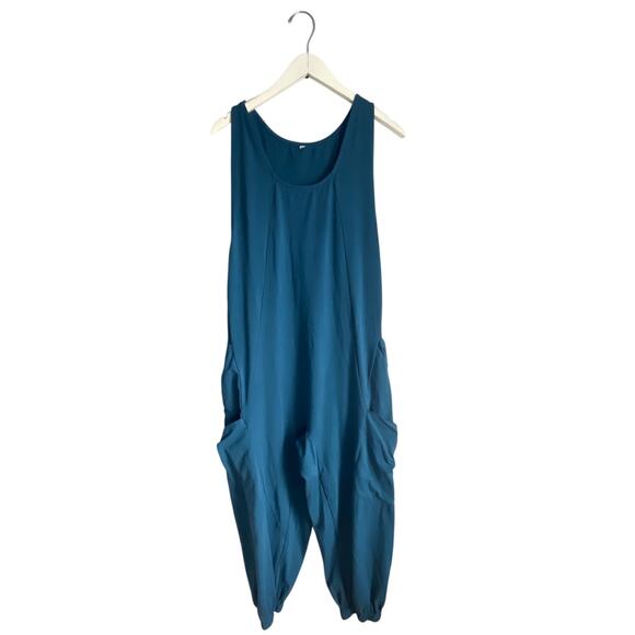 Blue Harem Jumpsuit Comfy Stretchy Cargo Large Summer Pockets Lounge Casual - Picture 7 of 7